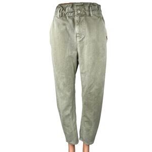 Zara Women's Olive Green High Waisted Paperbag Cropped Denim Jeans Size 2